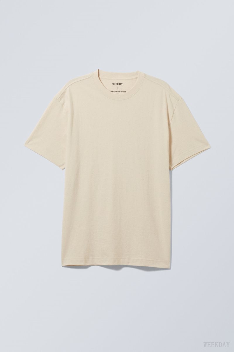 Weekday Oversized Linen Mix T-Shirt Tシャツ メンズ Oat Melange Japan | M4X-7138