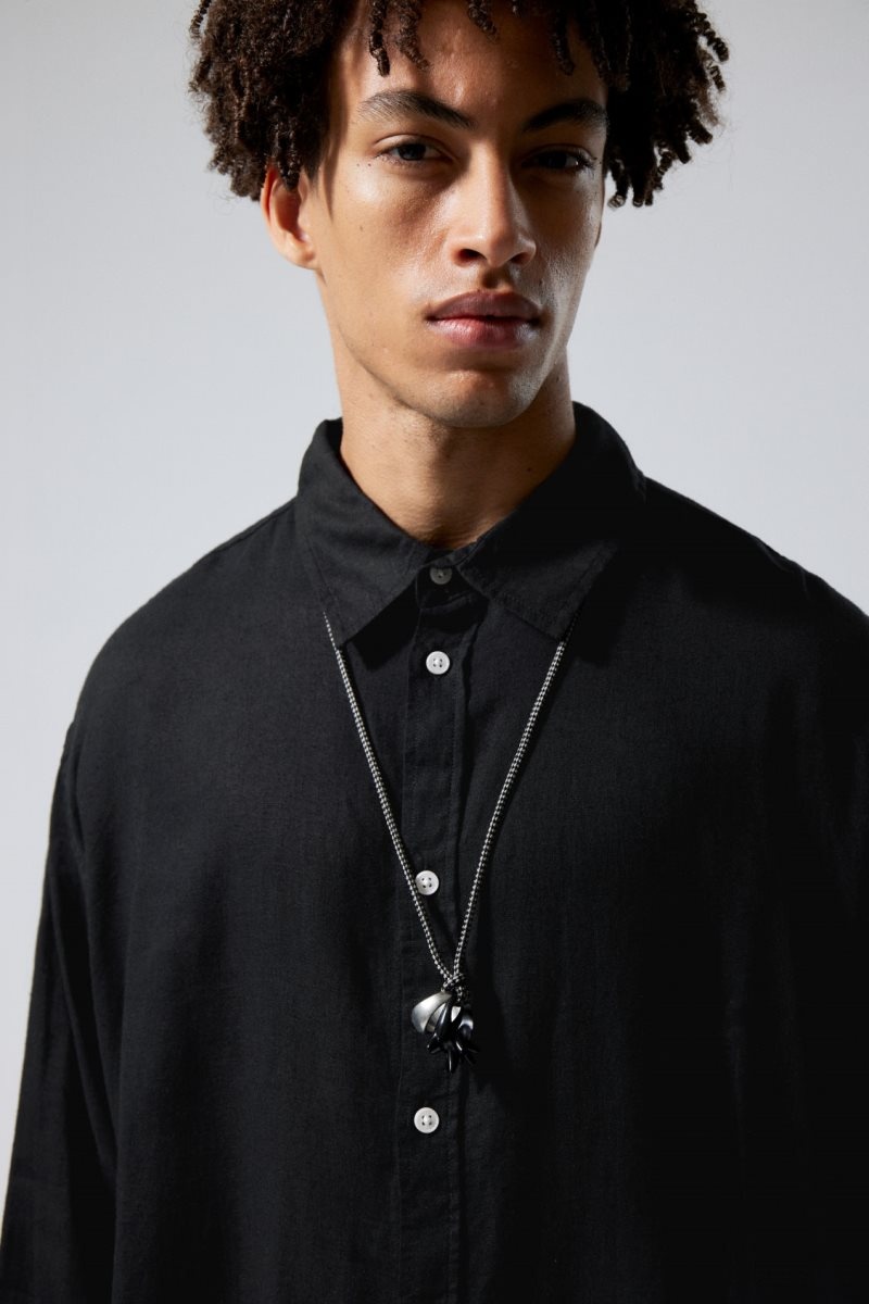 Weekday Oversized Linen Shirt シャツ メンズ 黒 Japan | N3M-2622