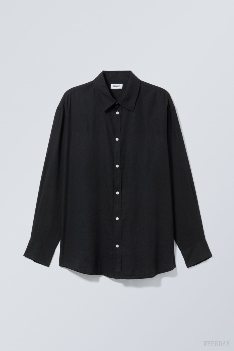 Weekday Oversized Linen Shirt シャツ メンズ 黒 Japan | N3M-2622