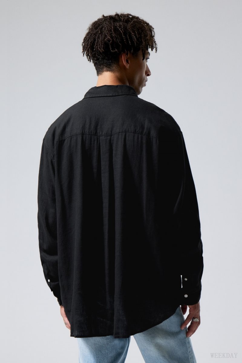 Weekday Oversized Linen Shirt シャツ メンズ 黒 Japan | N3M-2622