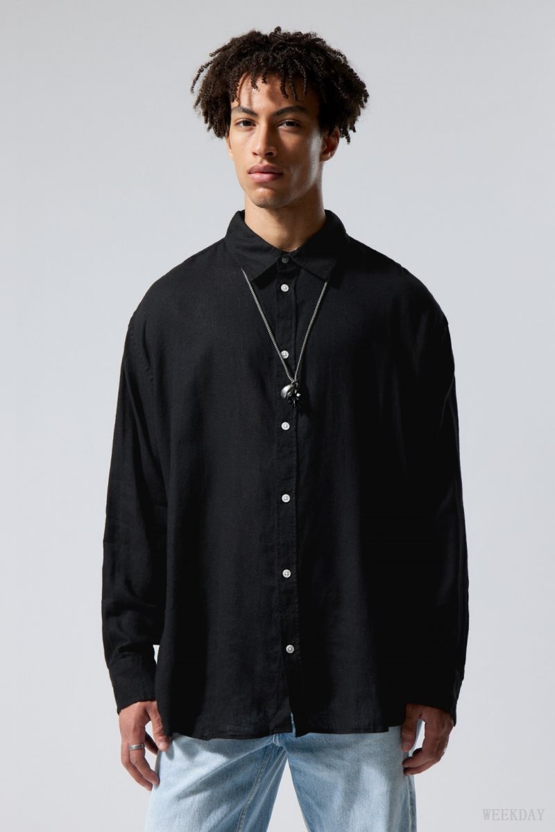 Weekday Oversized Linen Shirt シャツ メンズ 黒 Japan | N3M-2622