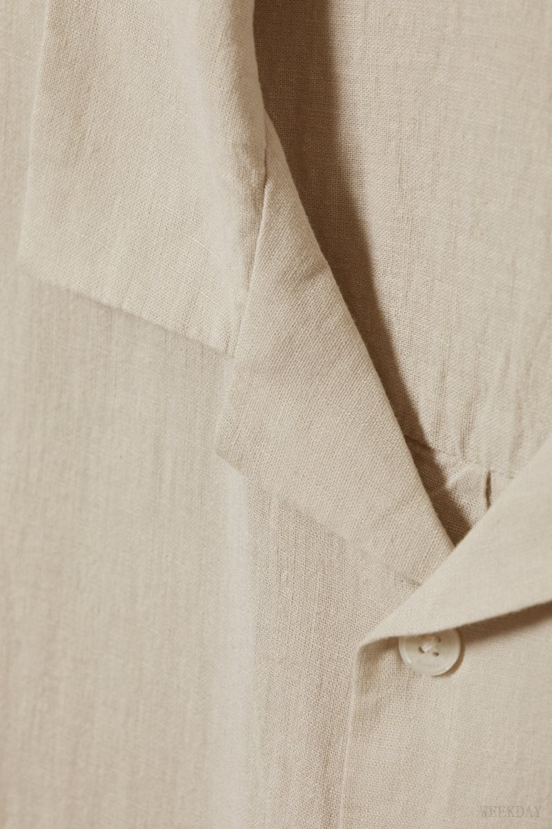 Weekday Oversized Linen Short Sleeve Shirt シャツ メンズ Ecru Japan | V5Z-0997