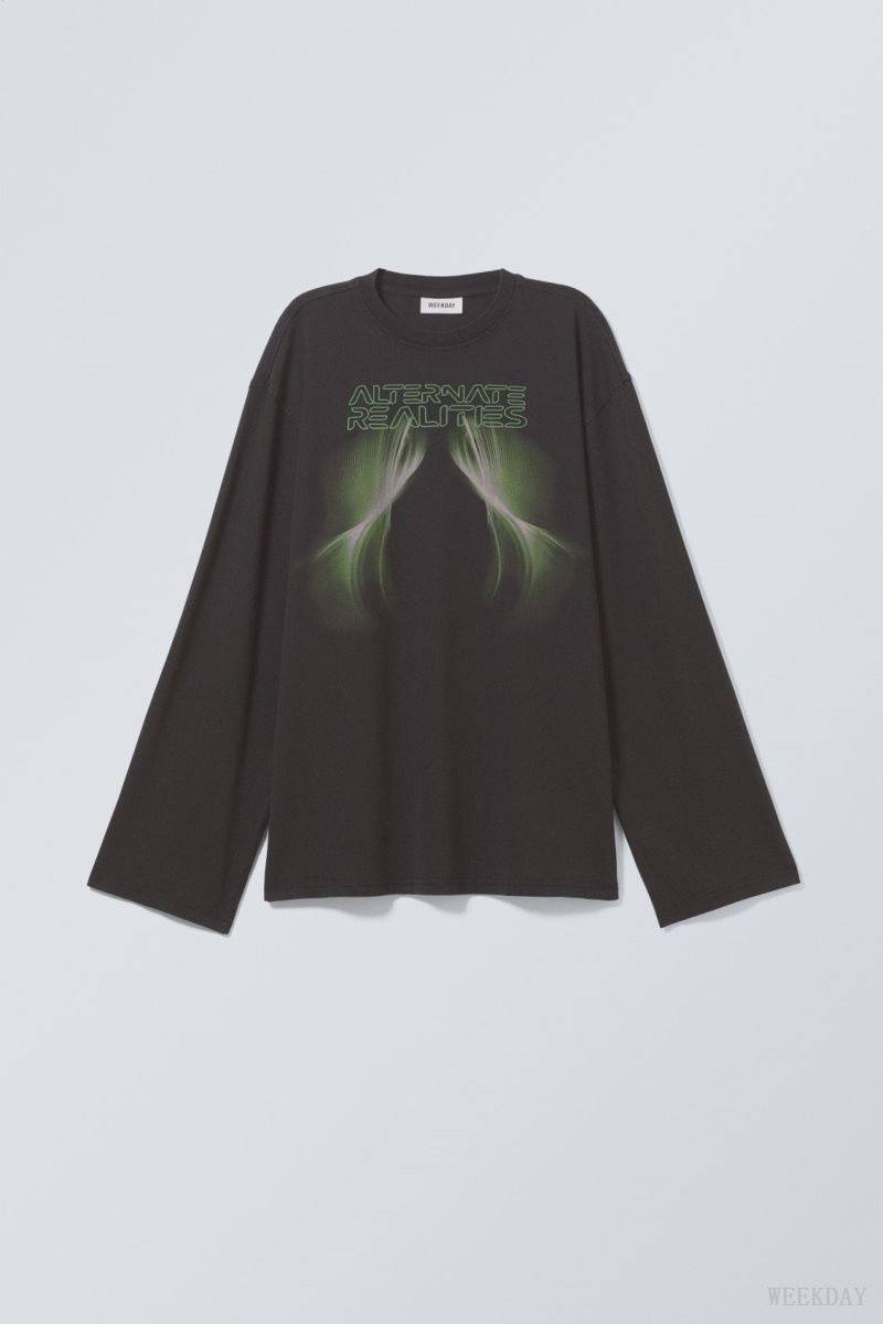 Weekday Oversized Printed Long Sleeve T-shirt Tシャツ レディース Alternate Realitites Japan | V8M-7001