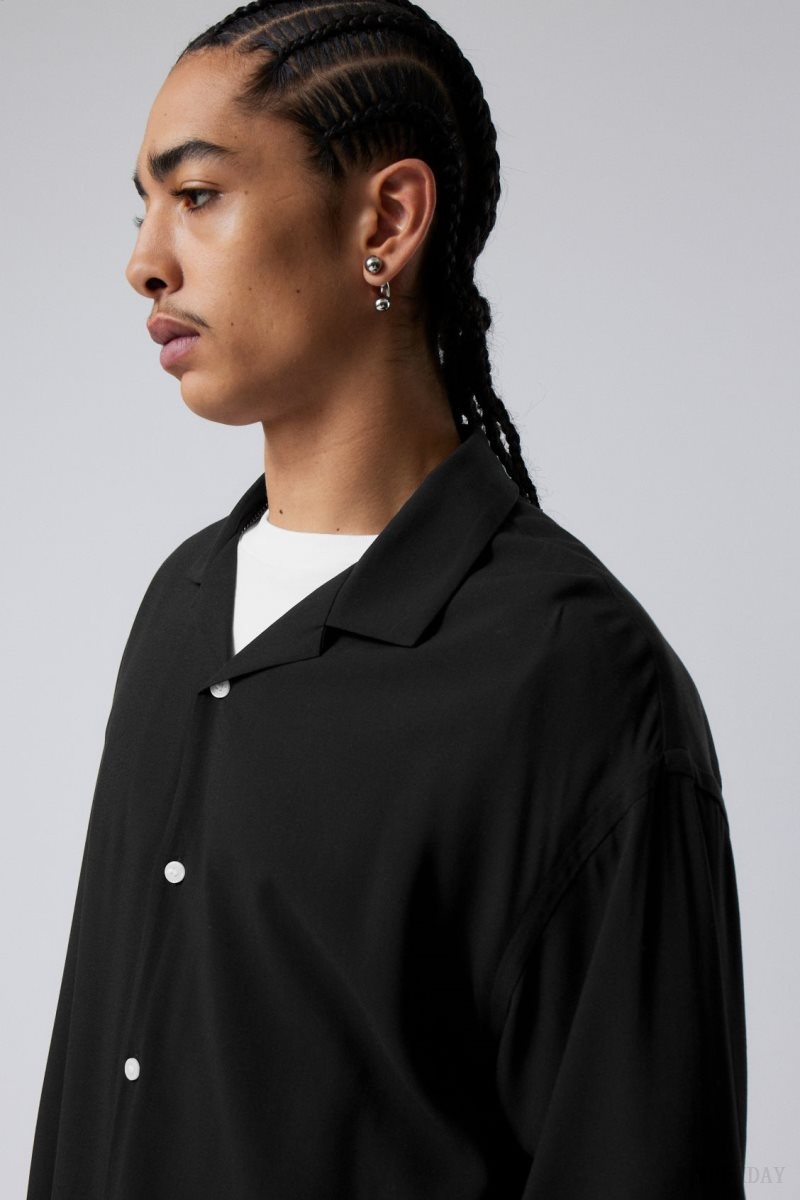 Weekday Oversized Resort Short Sleeve Shirt シャツ メンズ 黒 Japan | D1X-6396
