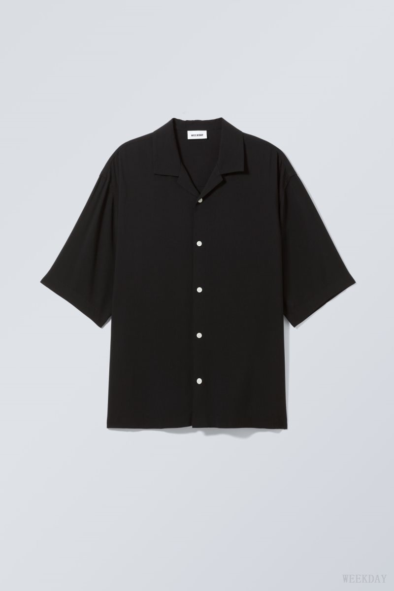 Weekday Oversized Resort Short Sleeve Shirt シャツ メンズ 黒 Japan | D1X-6396