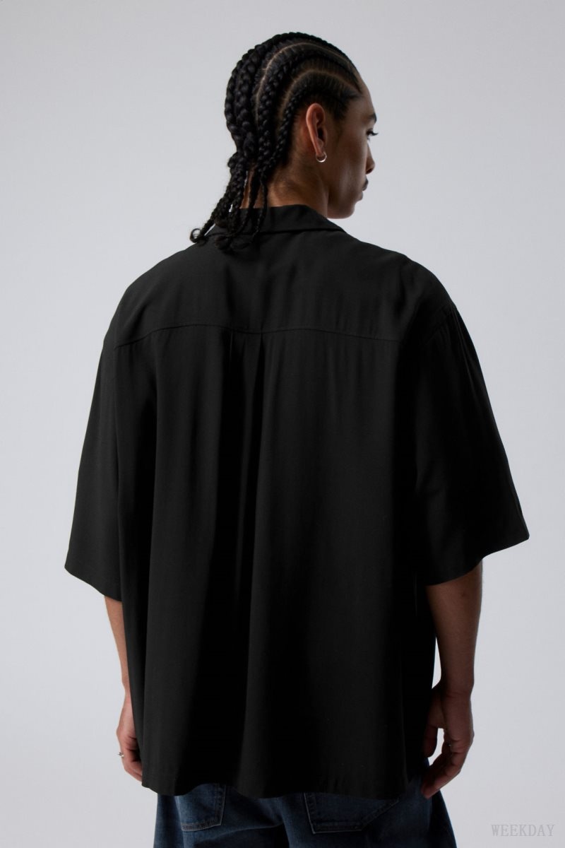 Weekday Oversized Resort Short Sleeve Shirt シャツ メンズ 黒 Japan | D1X-6396