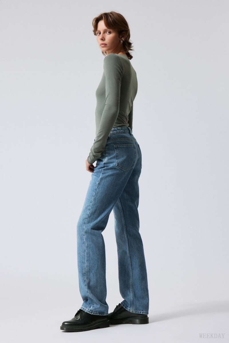 Weekday Pin ミッドカット 真っ直ぐ Jeans デニム レディース Harper Japan | U7M-5625