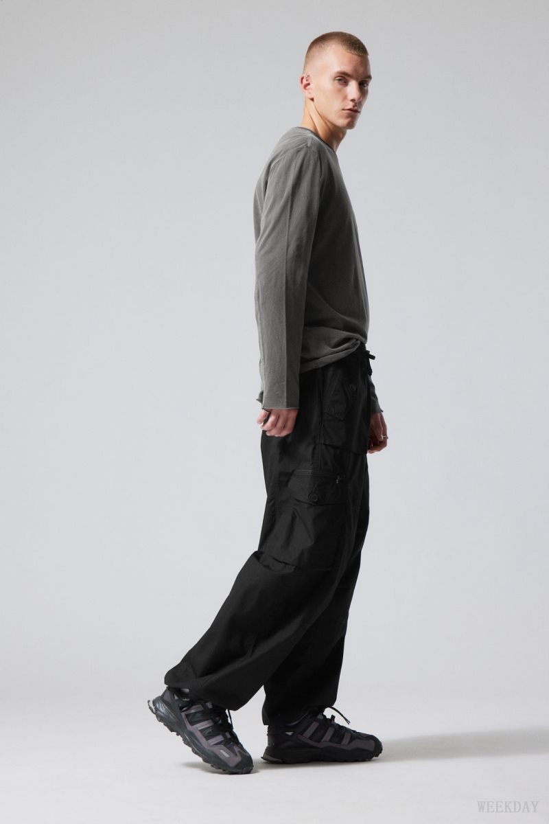 Weekday Piper Loose Cargo Trousers ズボン メンズ 黒 Japan | R9D-2800