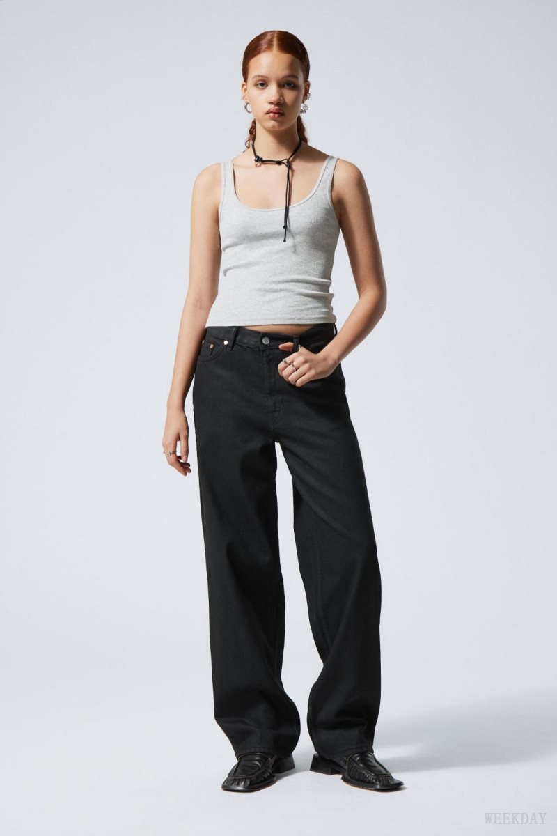 Weekday Rail ミッドカット Loose Coated Jeans デニム レディース 黒 Japan | L4M-3825