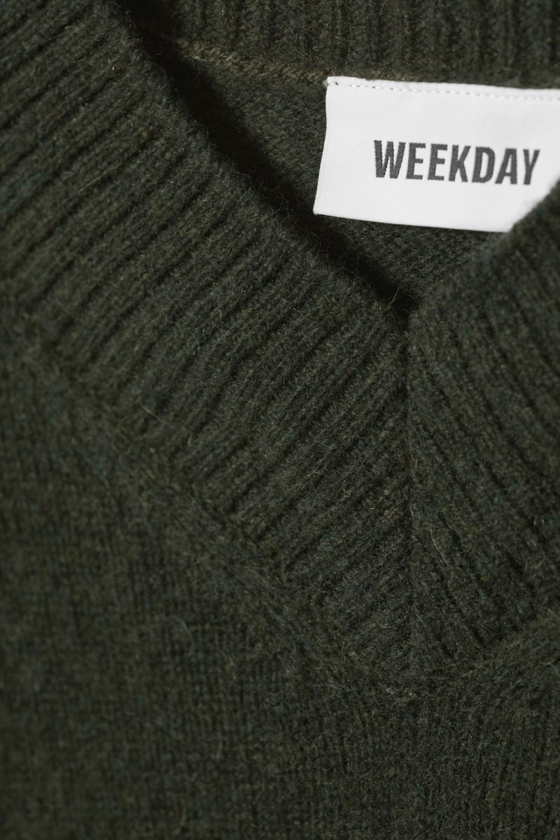 Weekday Reese V-neck ウール Sweater セーター レディース 暗緑 Japan | Q1G-4860