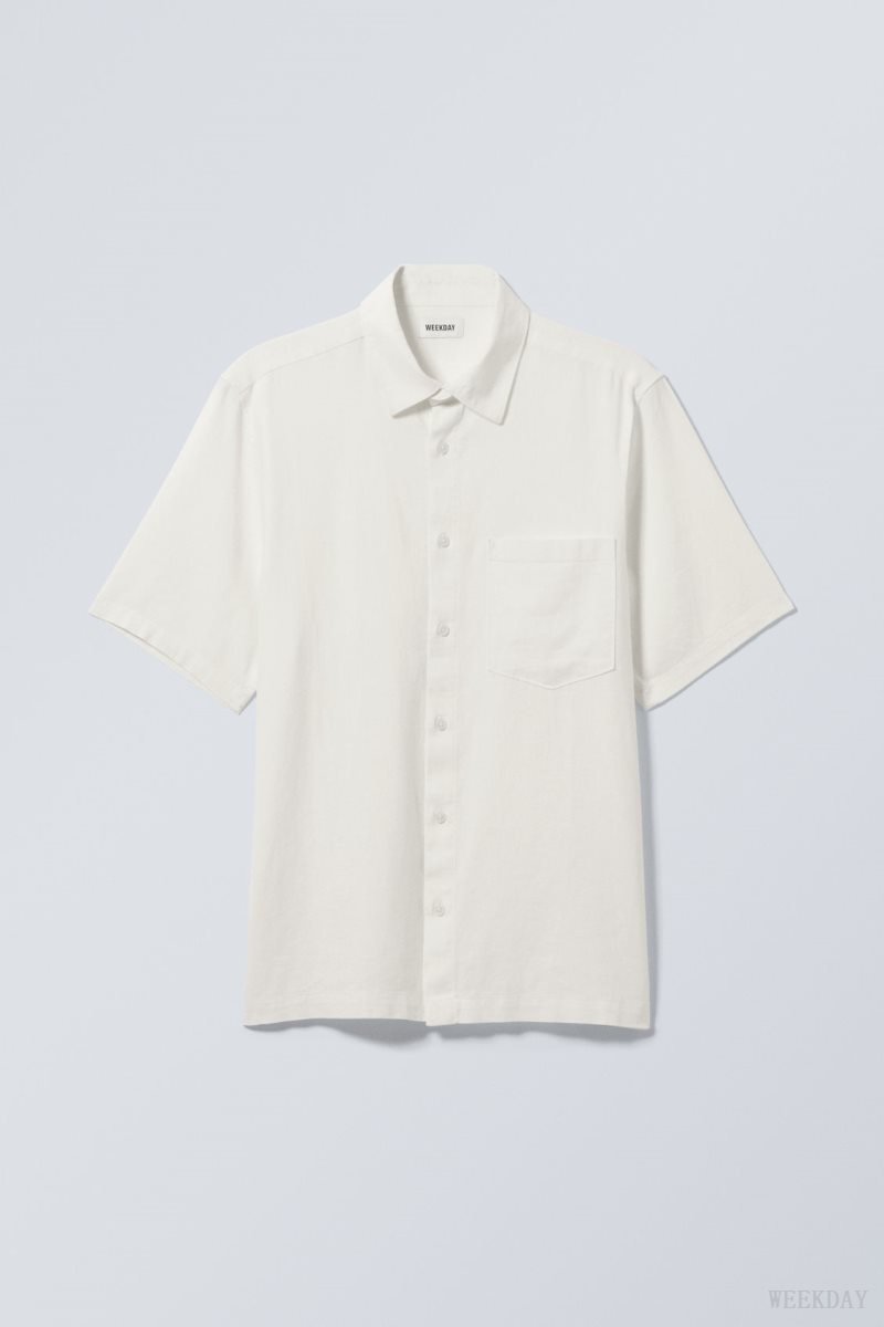 Weekday Relaxed Linen Short Sleeve Shirt シャツ メンズ Ecru Japan | M5N-3501