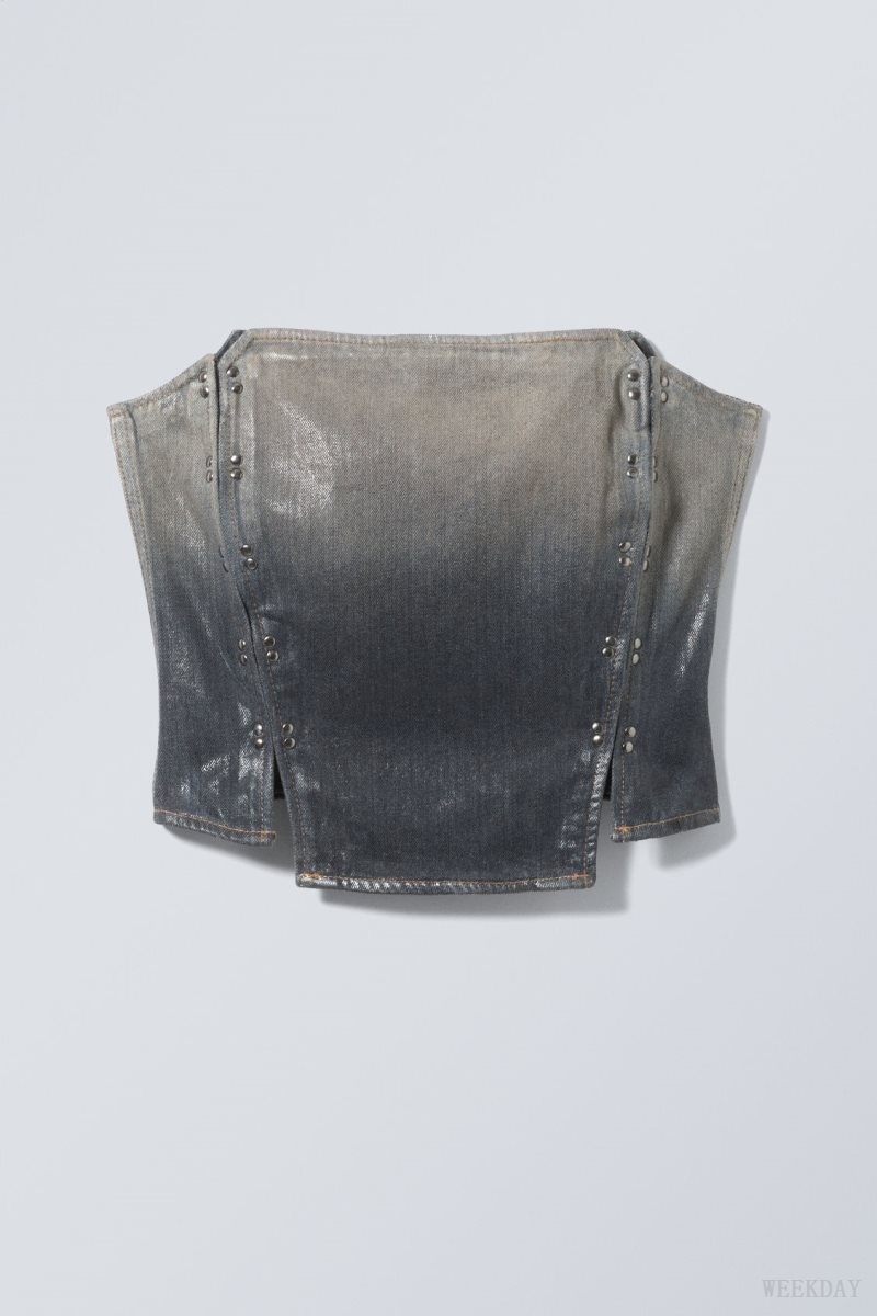 Weekday Rose Denim Coated Corset Top トップス レディース 青 Japan | N2T-5082