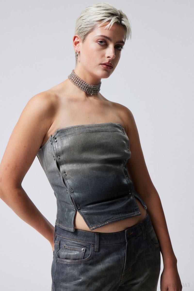 Weekday Rose Denim Coated Corset Top トップス レディース 青 Japan | N2T-5082