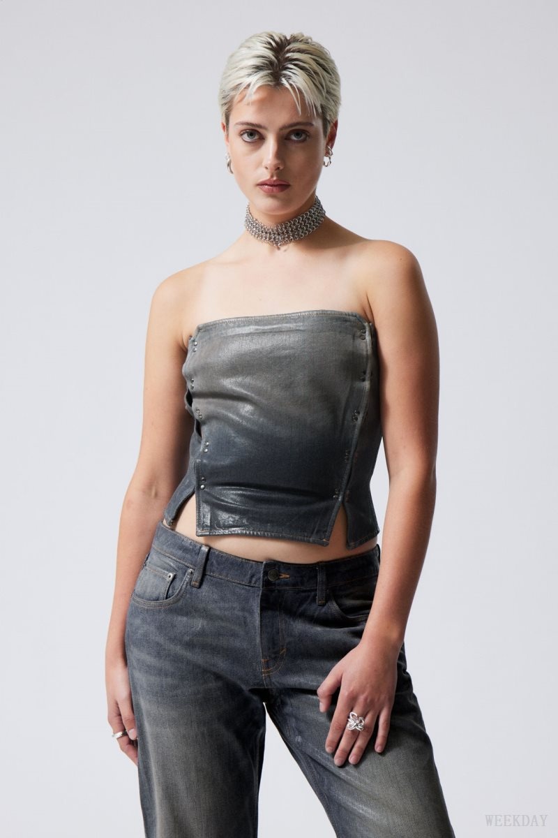 Weekday Rose Denim Coated Corset Top トップス レディース 青 Japan | N2T-5082