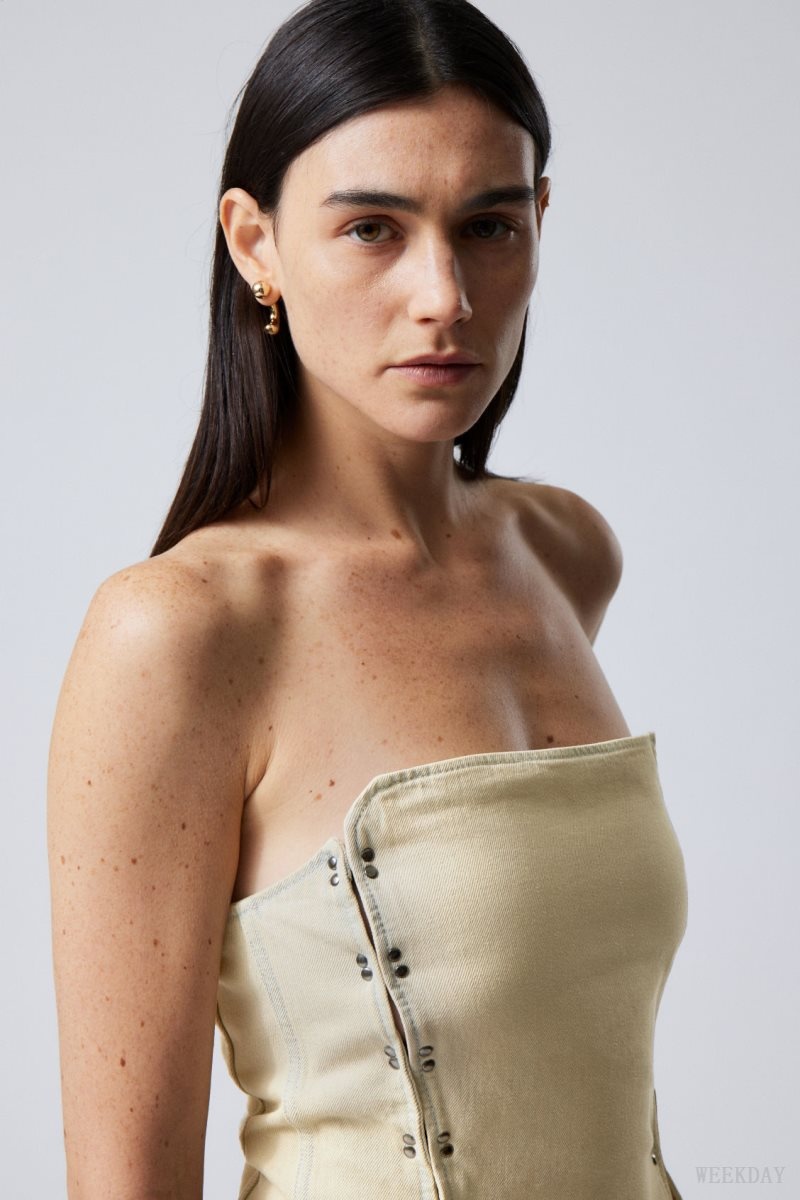 Weekday Rose Denim Corset Top トップス レディース Sunbleached Japan | D4R-2470