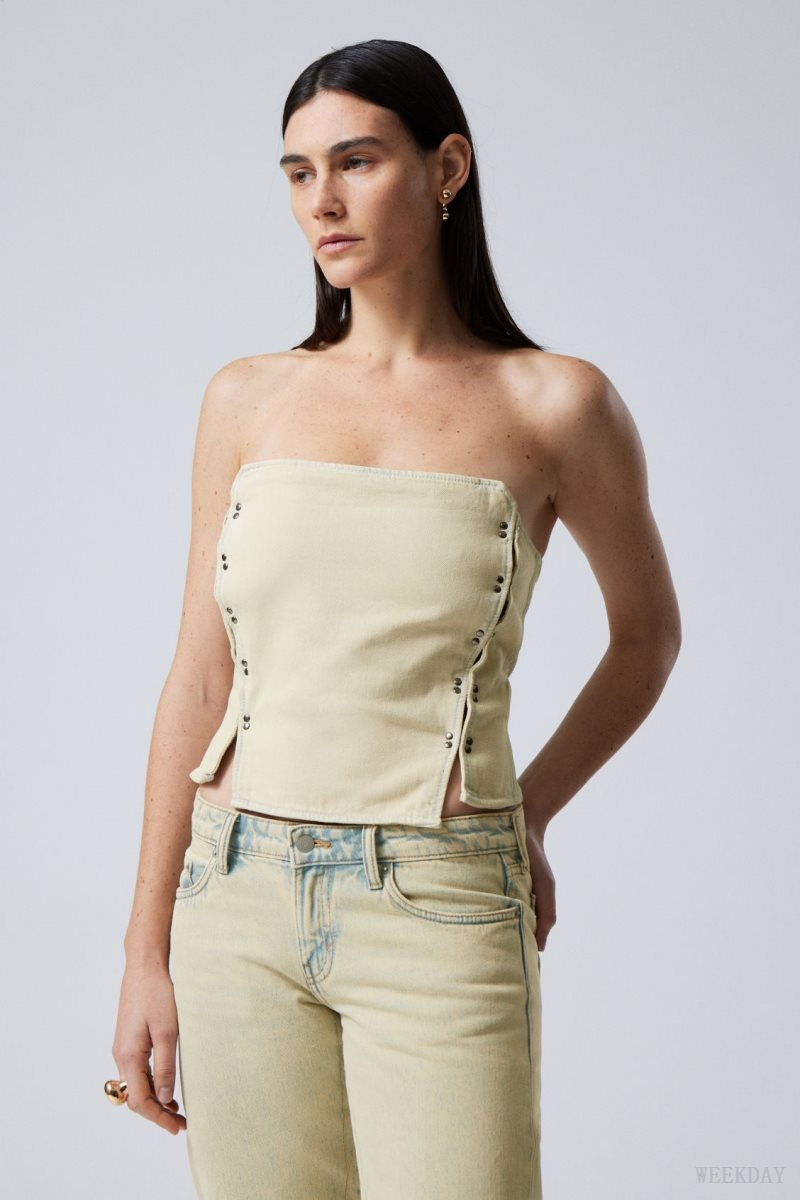 Weekday Rose Denim Corset Top トップス レディース Sunbleached Japan | D4R-2470