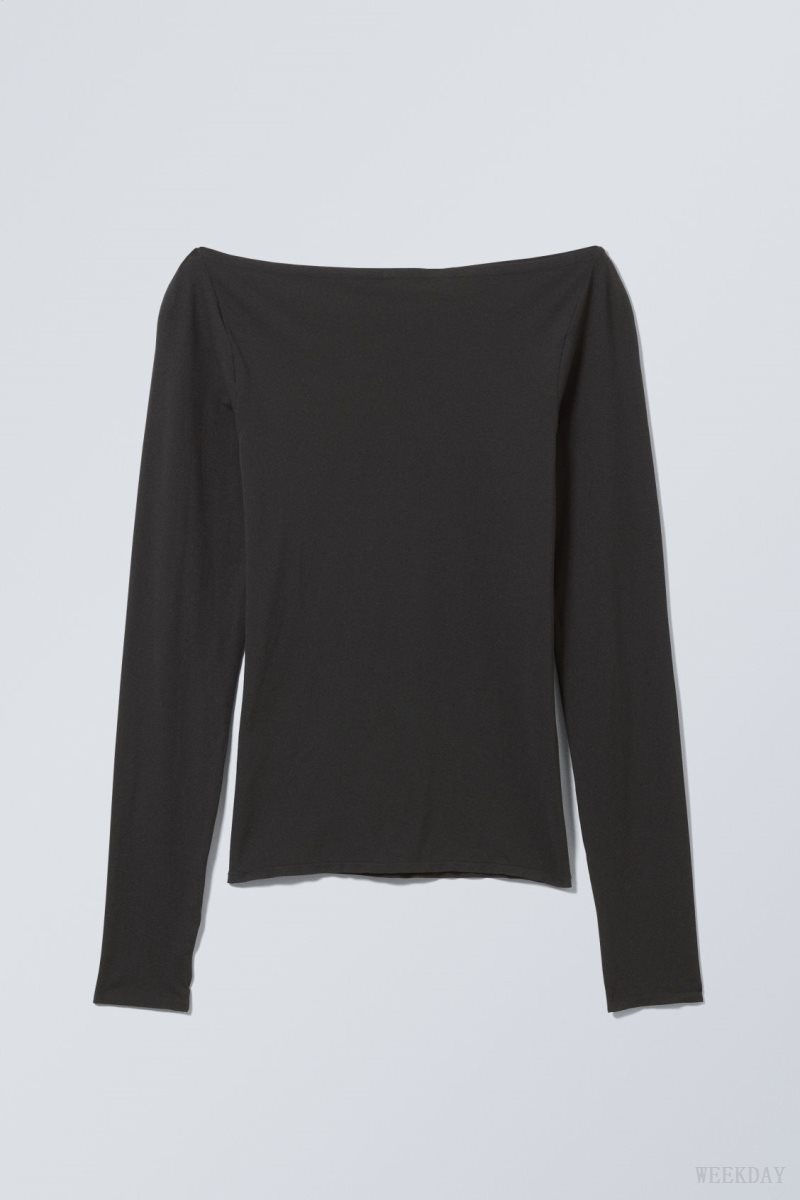 Weekday Sheer Boatneck Long Sleeve トップス レディース 暗グレー Japan | E6E-2776