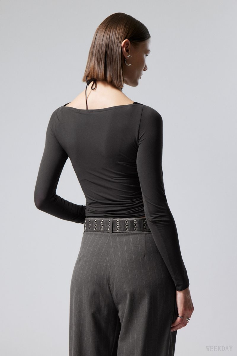 Weekday Sheer Boatneck Long Sleeve トップス レディース 暗グレー Japan | E6E-2776