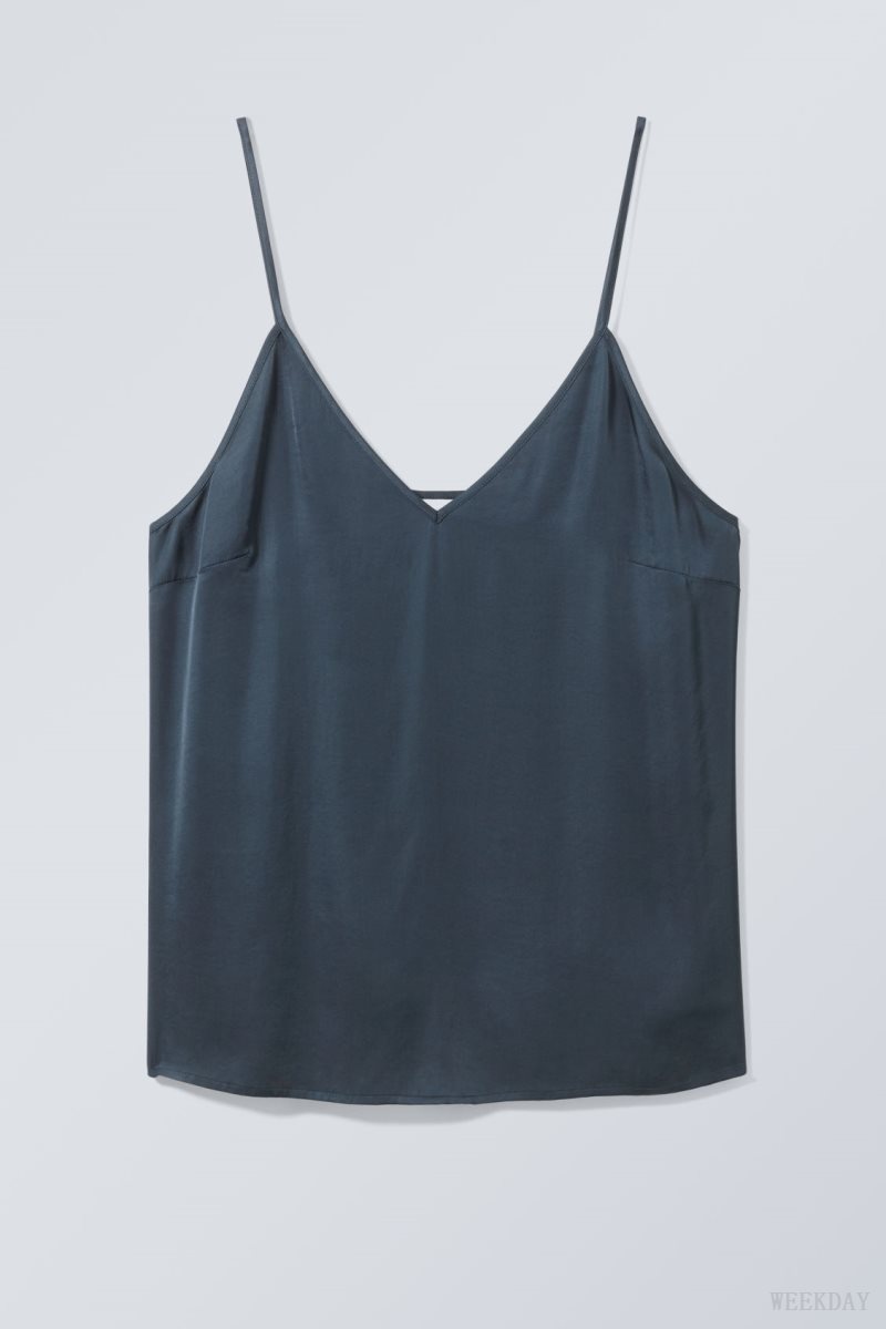 Weekday Shine Satin Singlet トップス レディース 暗ターコイズ Japan | L9V-3329