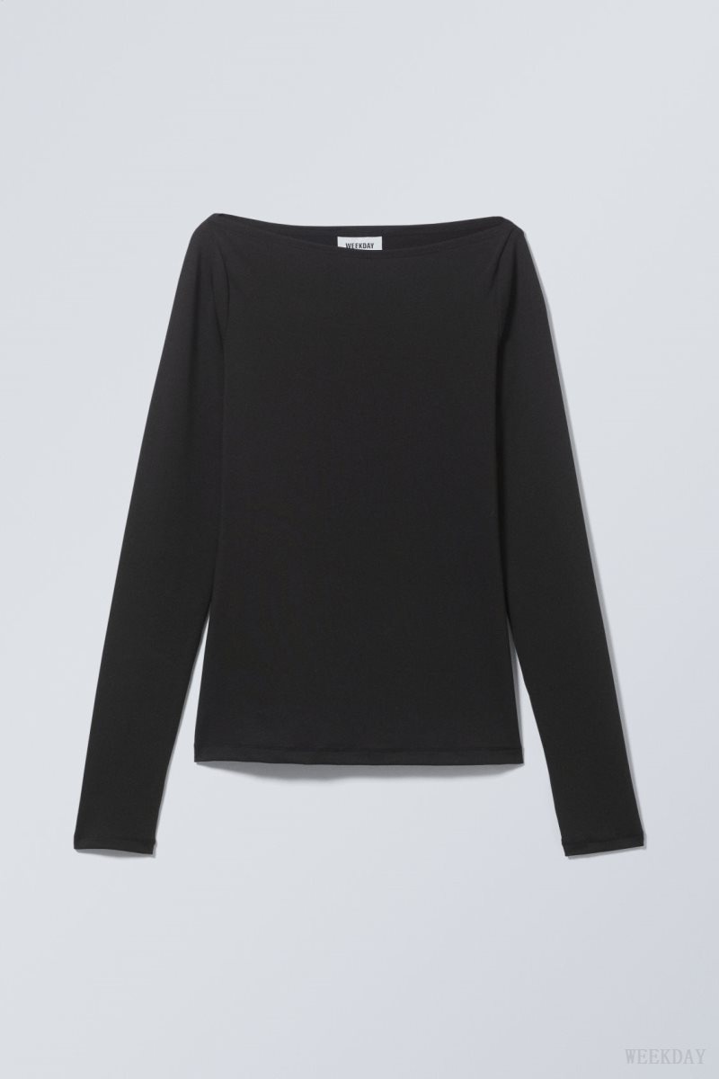 Weekday Side Slit Long Sleeve トップス レディース 黒 Japan | M2P-0976