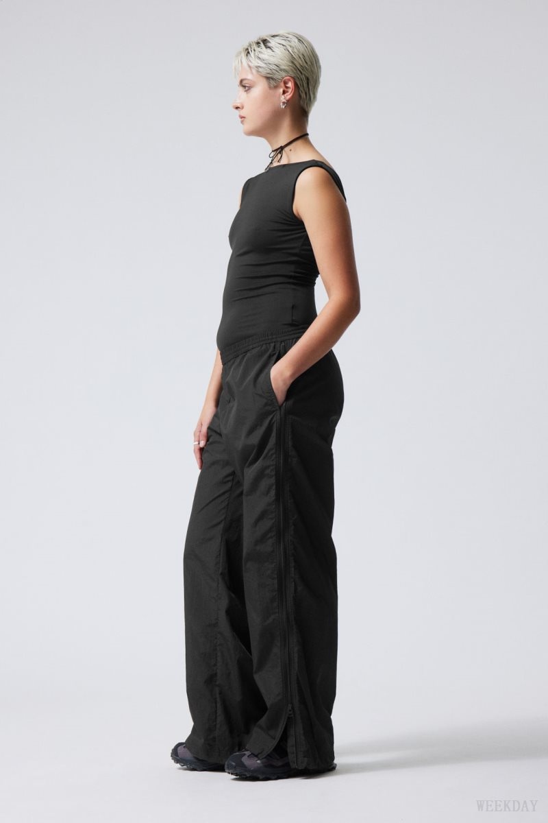 Weekday Simona Side Zip トラック Trousers ズボン レディース 黒 Japan | H9W-7034