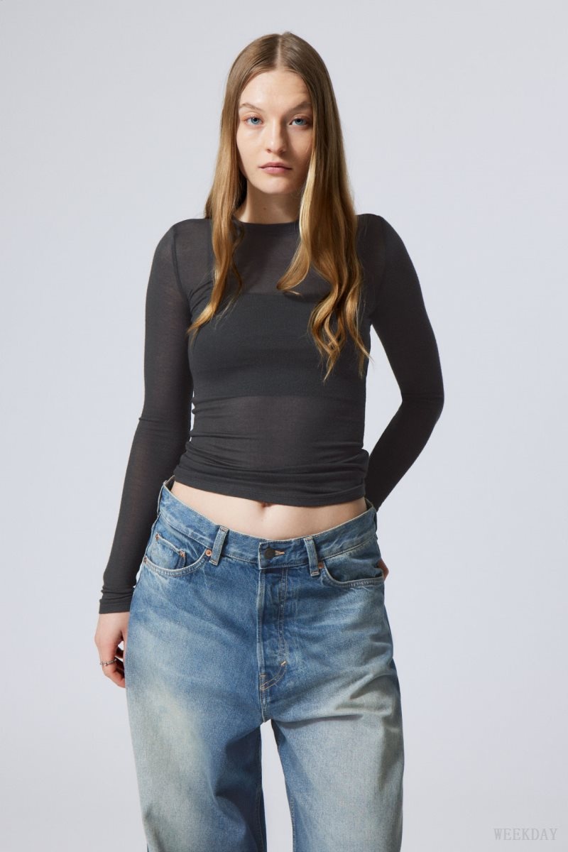 Weekday Soft Sheer Long Sleeve Top トップス レディース 暗グレー Japan | H7B-8883