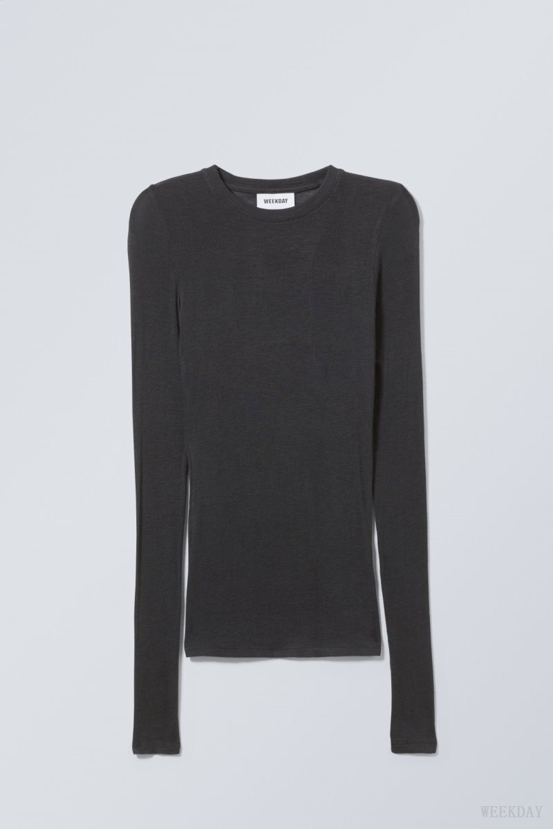 Weekday Soft Sheer Long Sleeve Top トップス レディース 暗グレー Japan | H7B-8883