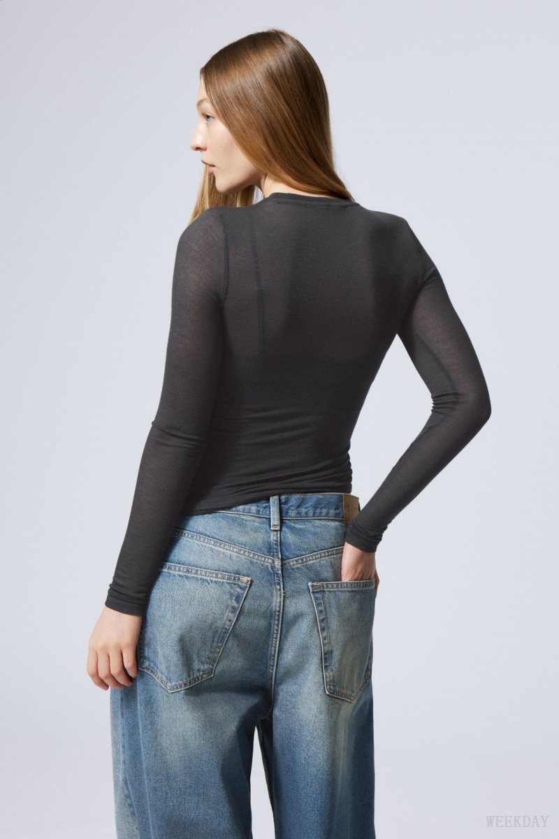 Weekday Soft Sheer Long Sleeve Top トップス レディース 暗グレー Japan | H7B-8883