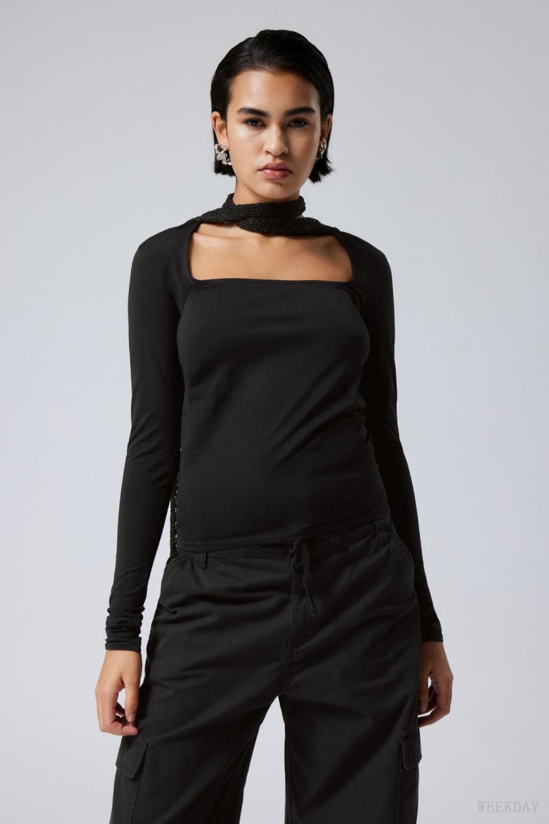 Weekday Square Neck Longsleeve Top トップス レディース 黒 Japan | K5U-1454