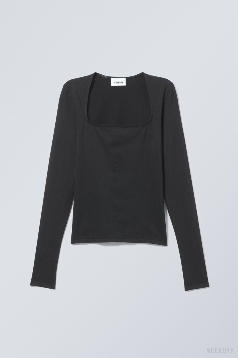 Weekday Square Neck Longsleeve Top トップス レディース 黒 Japan | K5U-1454