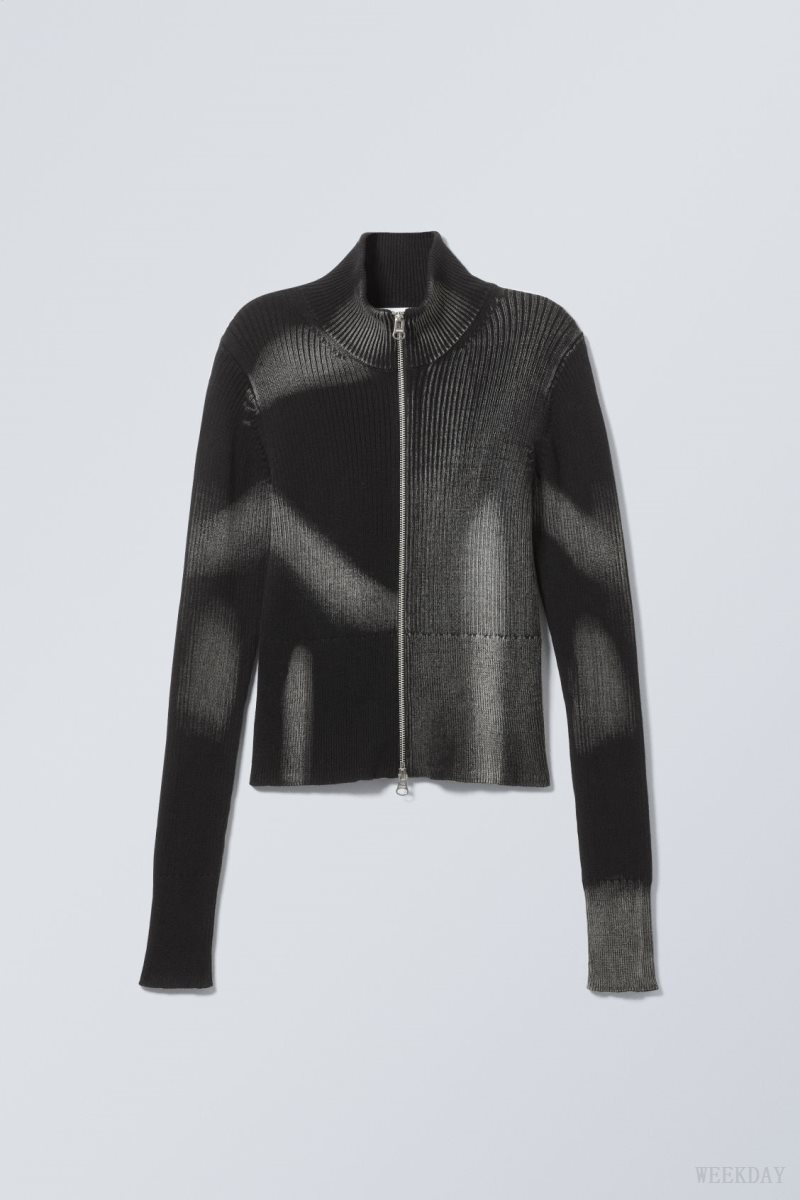Weekday Taiki Rib Knit Zip Cardigan セーター レディース 黒 グレー Japan | O0C-7370