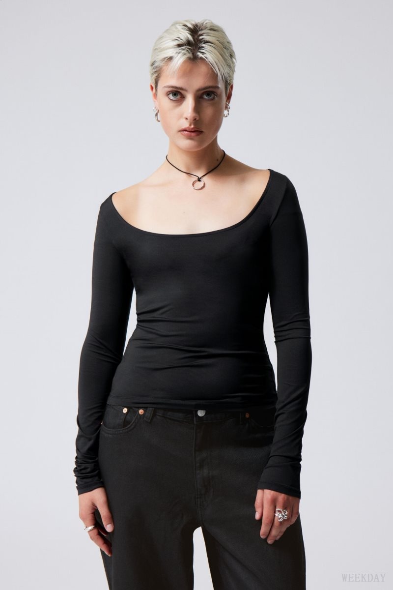 Weekday Tea Scoop Neck Long Sleeve Top トップス レディース 黒 Japan | H8A-3884