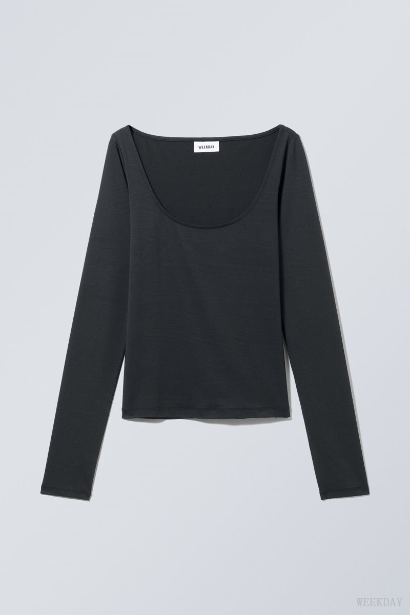 Weekday Tea Scoop Neck Long Sleeve Top トップス レディース 黒 Japan | H8A-3884