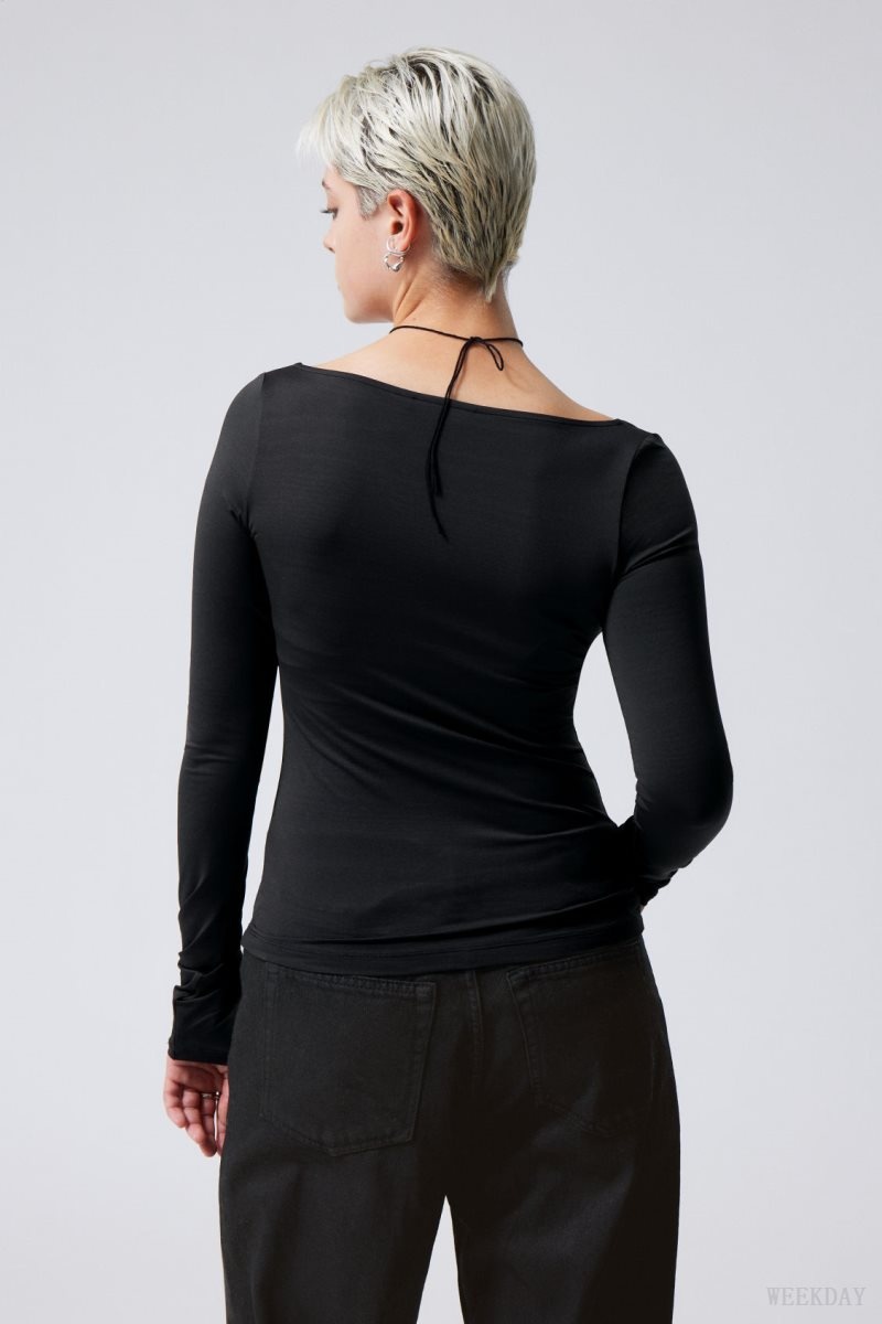 Weekday Tea Scoop Neck Long Sleeve Top トップス レディース 黒 Japan | H8A-3884