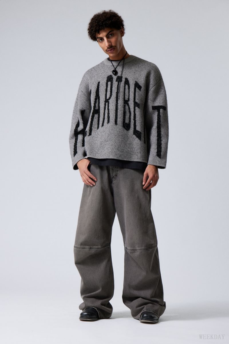 Weekday Teo Oversized Jacquard ニット Sweater セーター メンズ グレー Japan | G6O-3350
