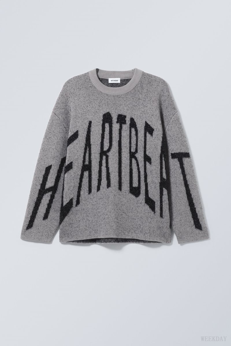 Weekday Teo Oversized Jacquard ニット Sweater セーター メンズ グレー Japan | G6O-3350