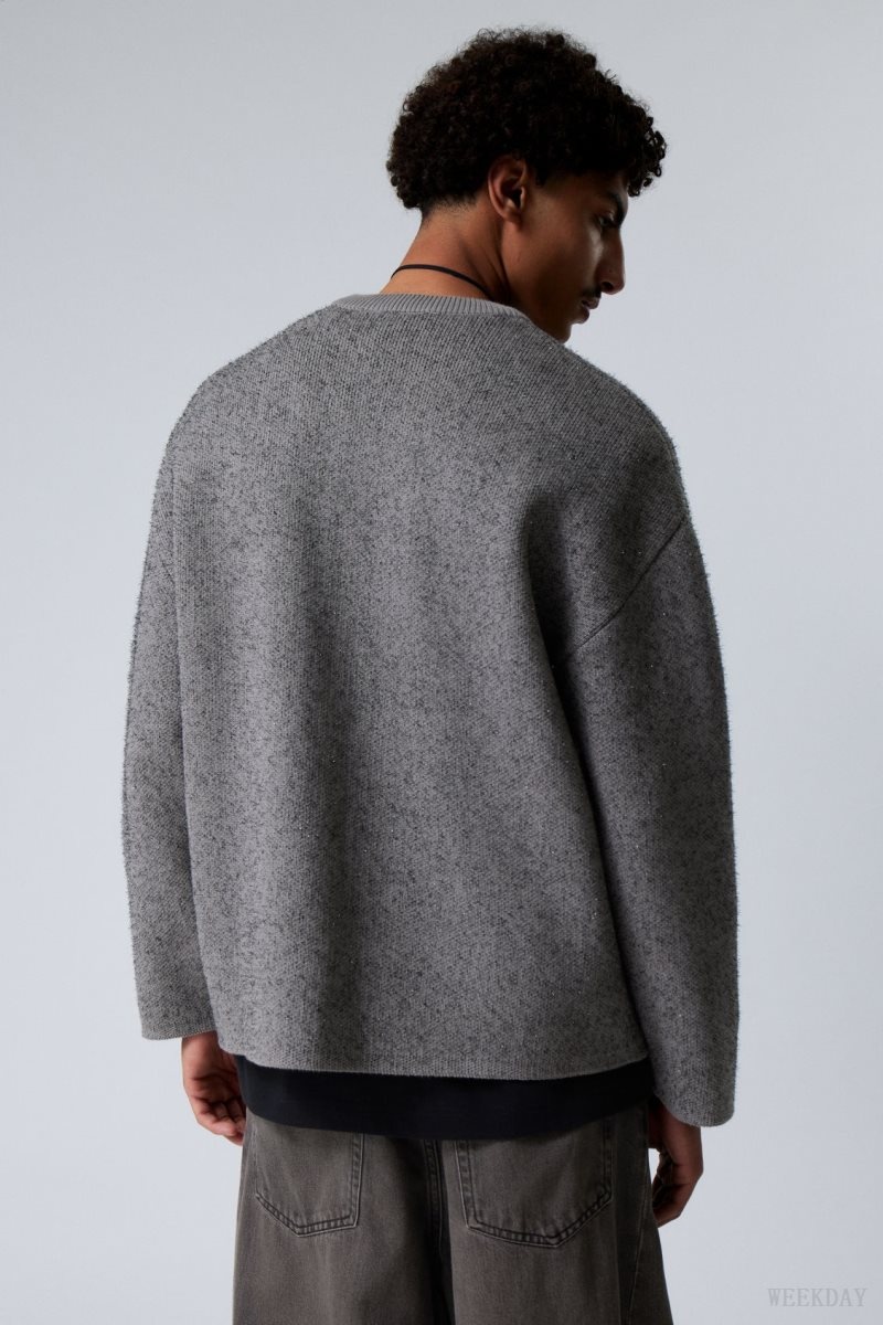 Weekday Teo Oversized Jacquard ニット Sweater セーター メンズ グレー Japan | G6O-3350