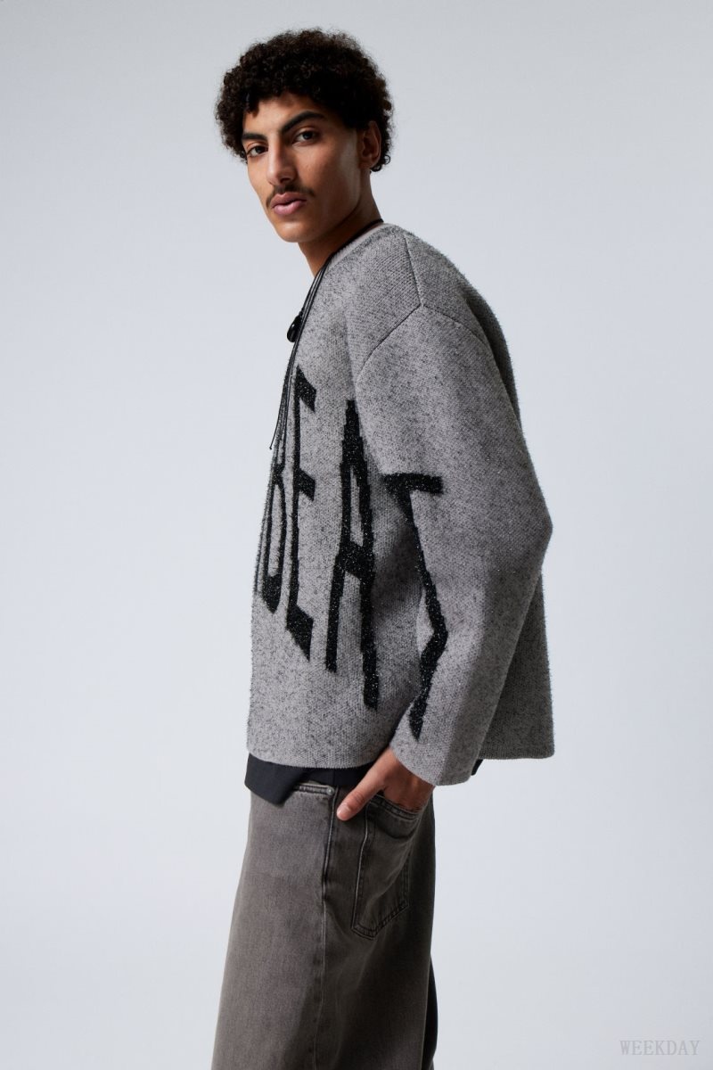 Weekday Teo Oversized Jacquard ニット Sweater セーター メンズ グレー Japan | G6O-3350