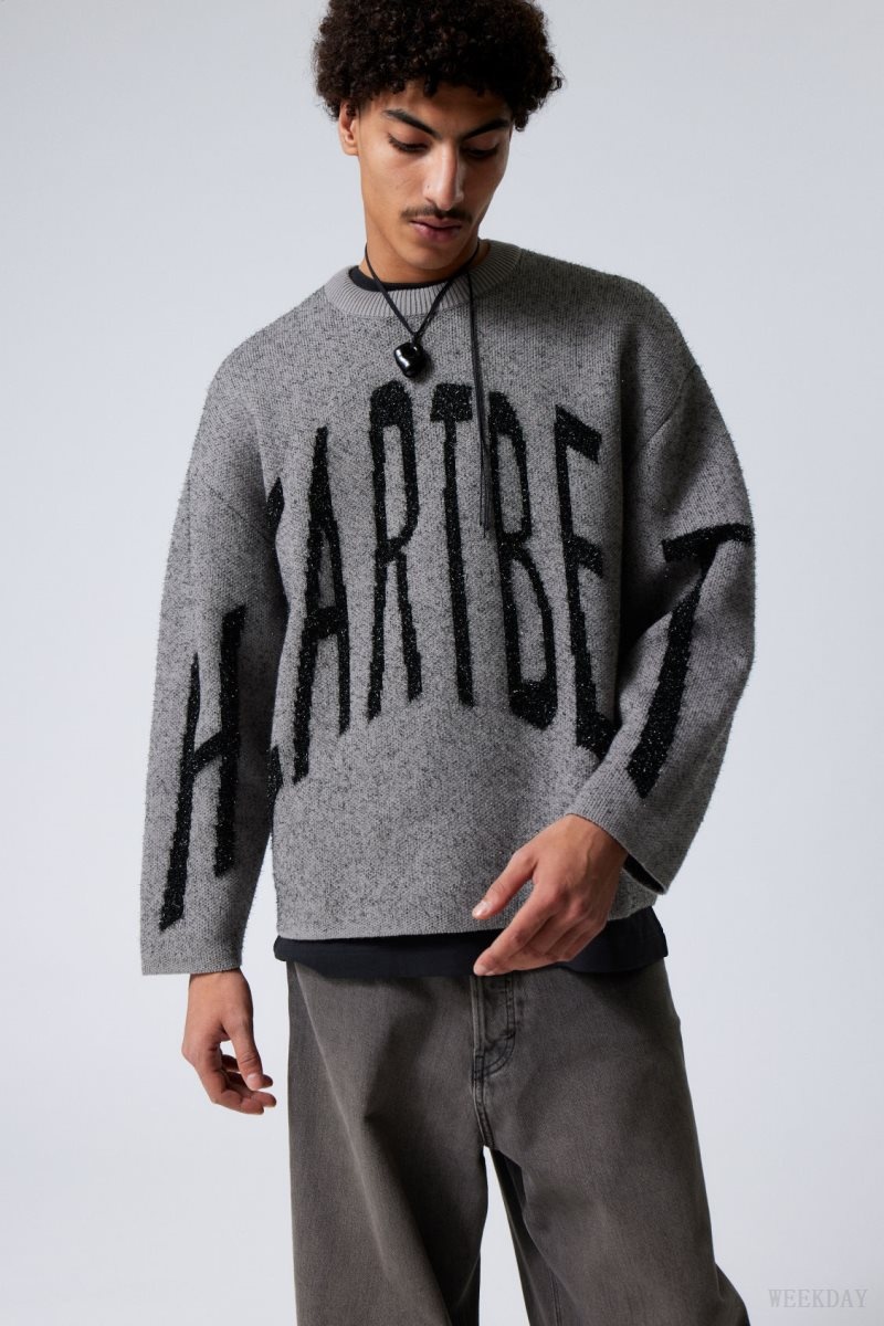 Weekday Teo Oversized Jacquard ニット Sweater セーター メンズ グレー Japan | G6O-3350