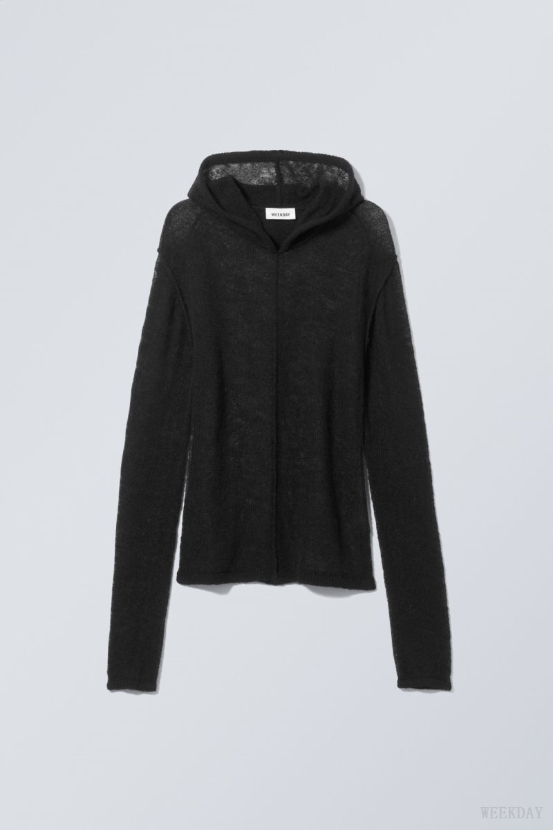 Weekday Terri ウール Blend Sheer Knit Hoodie セーター レディース 黒 Japan | E5G-9149
