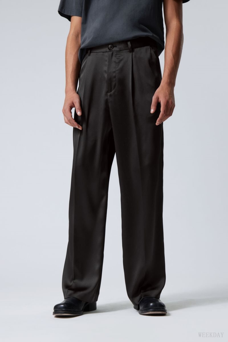 Weekday Uno Loose Shiny Trousers ズボン メンズ 黒 Japan | L4O-1932