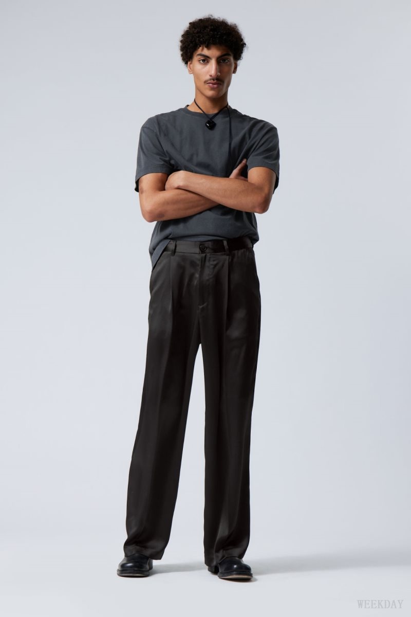 Weekday Uno Loose Shiny Trousers ズボン メンズ 黒 Japan | L4O-1932