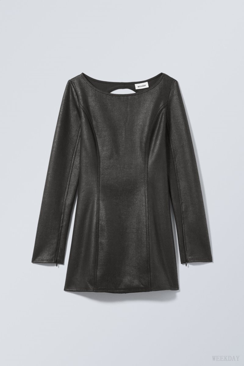 Weekday Valia Coated Faux レザー Mini ドレス ワンピース レディース 黒 Japan | B3H-3525