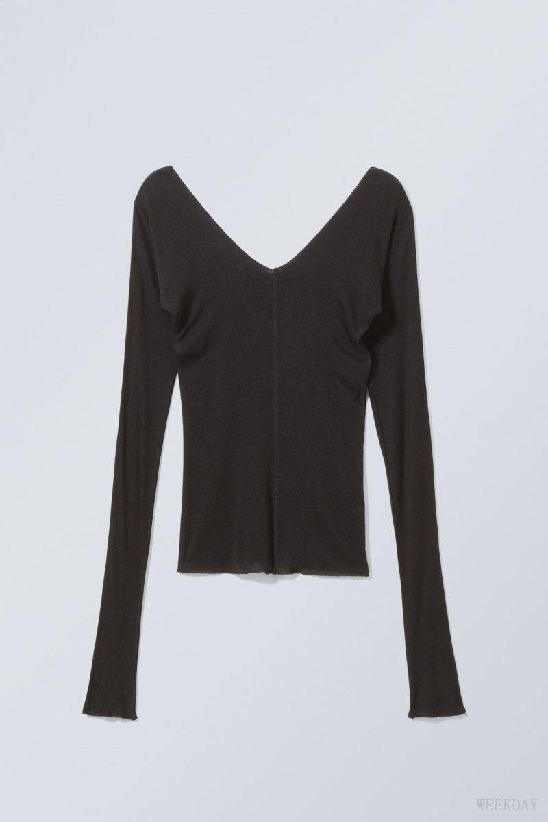 Weekday Yen Sheer Longsleeve Top 水着 レディース 黒 Japan | W4I-7378