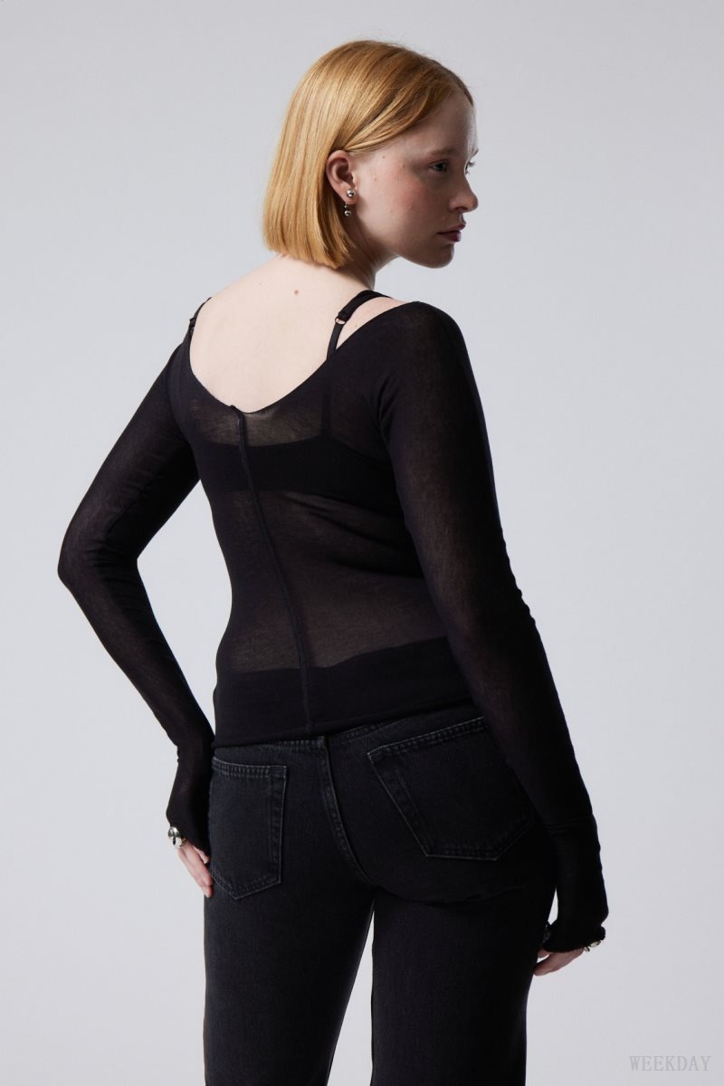 Weekday Yen Sheer Longsleeve Top 水着 レディース 黒 Japan | W4I-7378