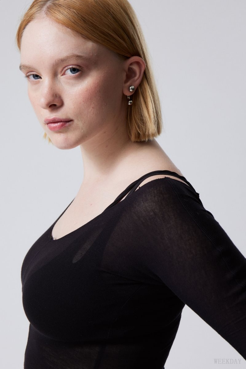 Weekday Yen Sheer Longsleeve Top 水着 レディース 黒 Japan | W4I-7378